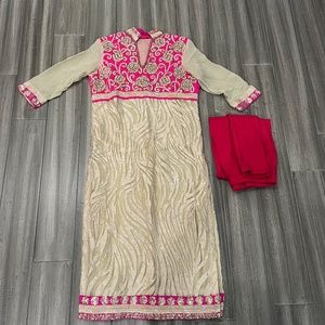 Unique 2-piece Pink & Gold Long Salwar Top!
